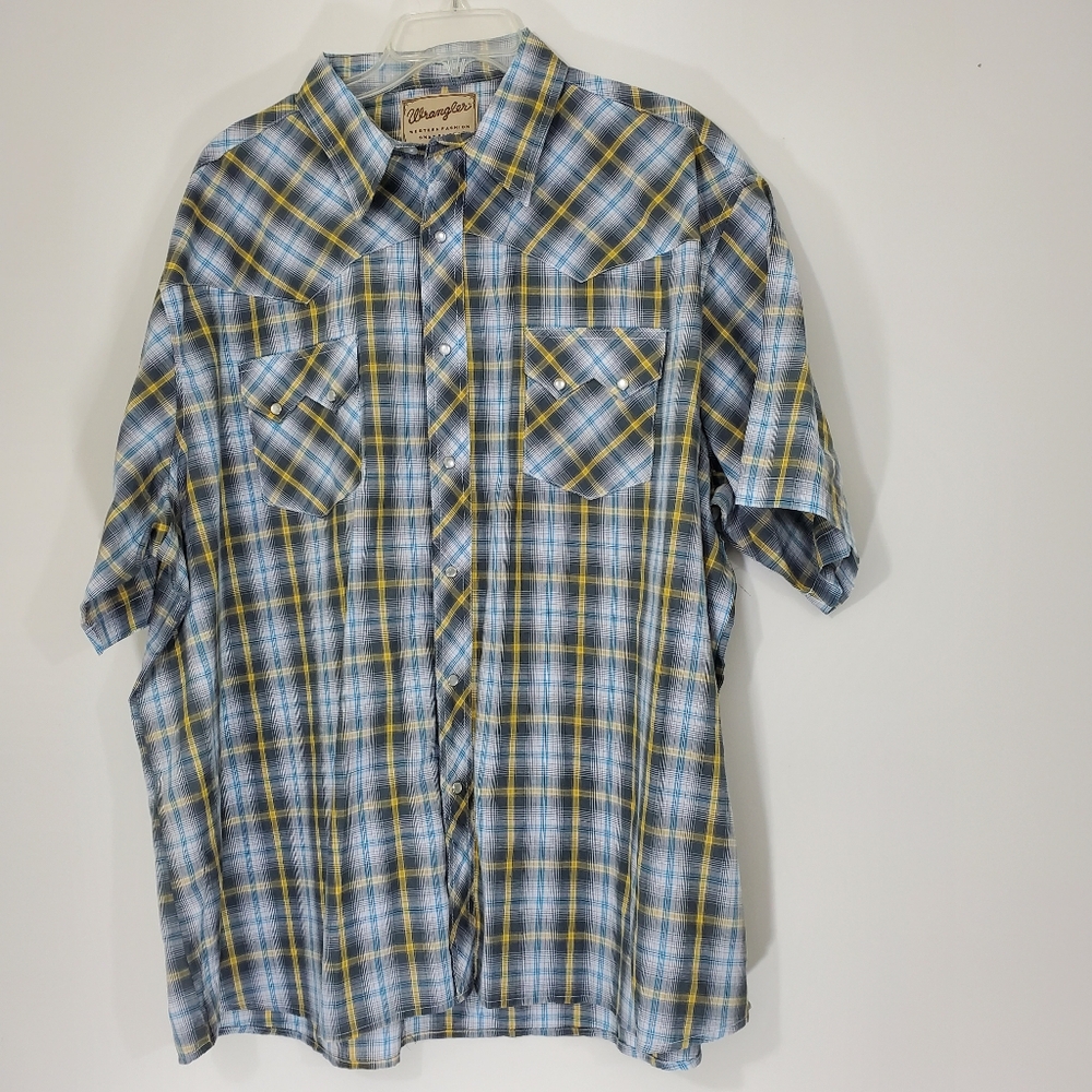 Wrangler Western Pearl Snap Plaid Short Sleeve Shirt, Size 3Xl